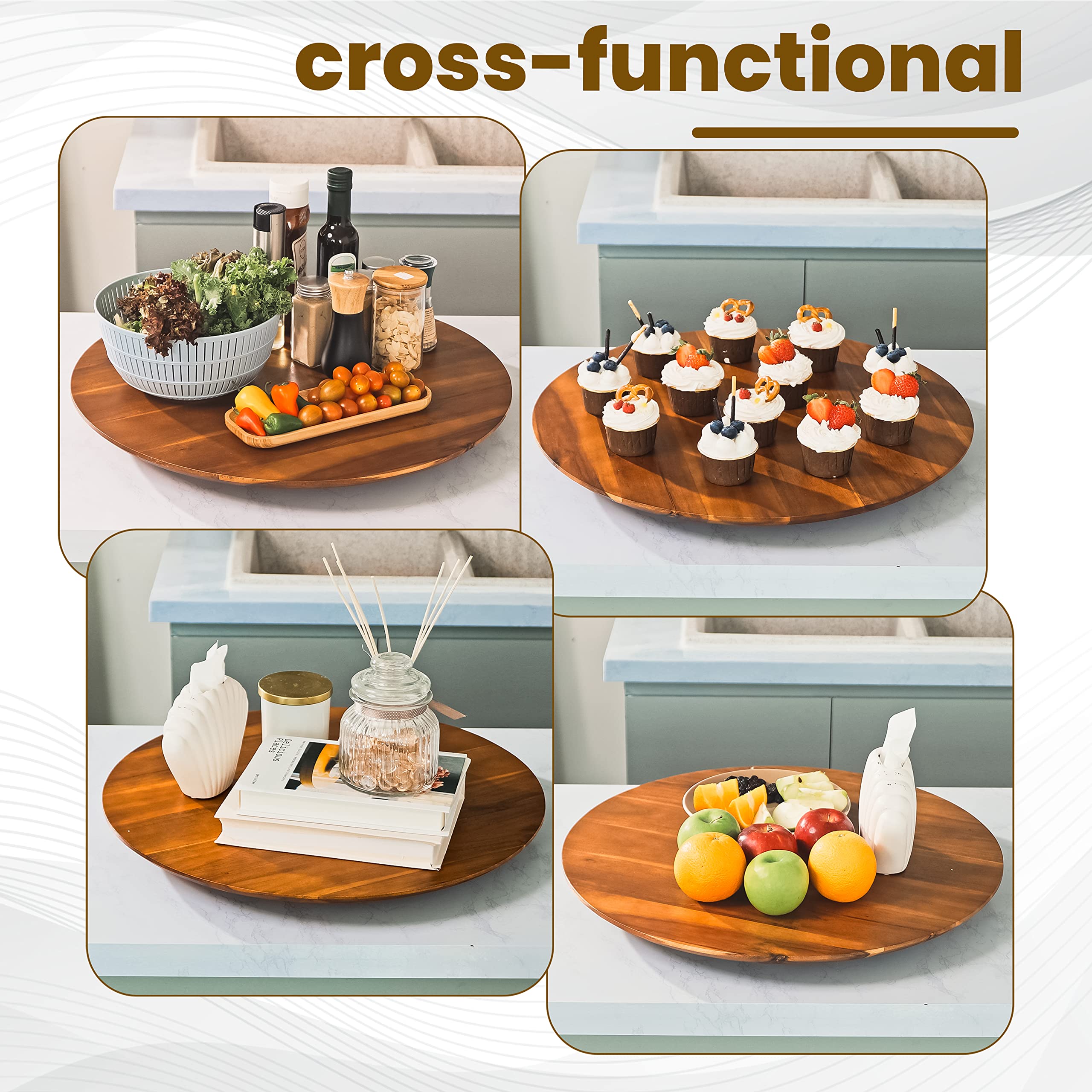 Tidita 21'' Acacia Lazy Susan Turntable For Table - Wooden Charcuterie Boards Cheese Board - Extra Large Lazy Susan Organizer -